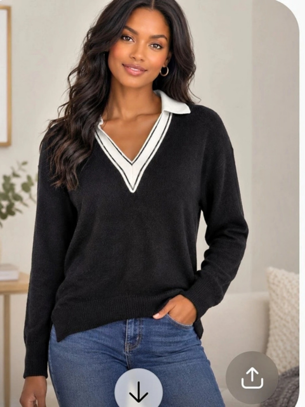 REISS Wool Black & White V-Neck Sweater size L